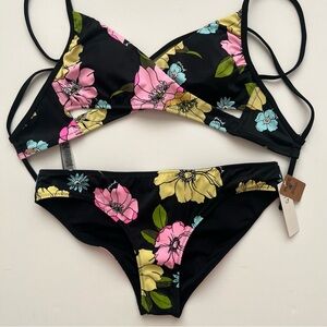 black floral bathing suit
